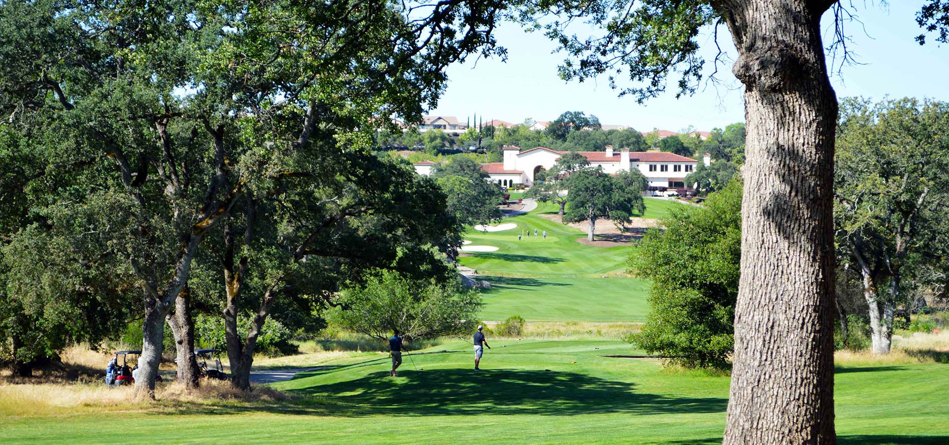 view golf course green with clubhouse