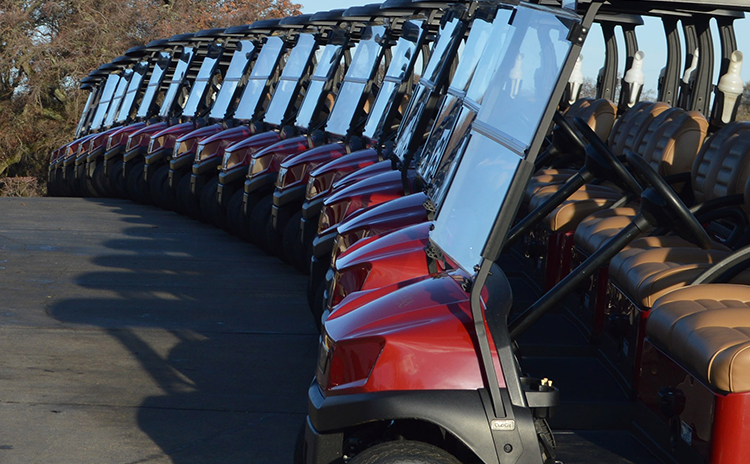 golf carts in a row